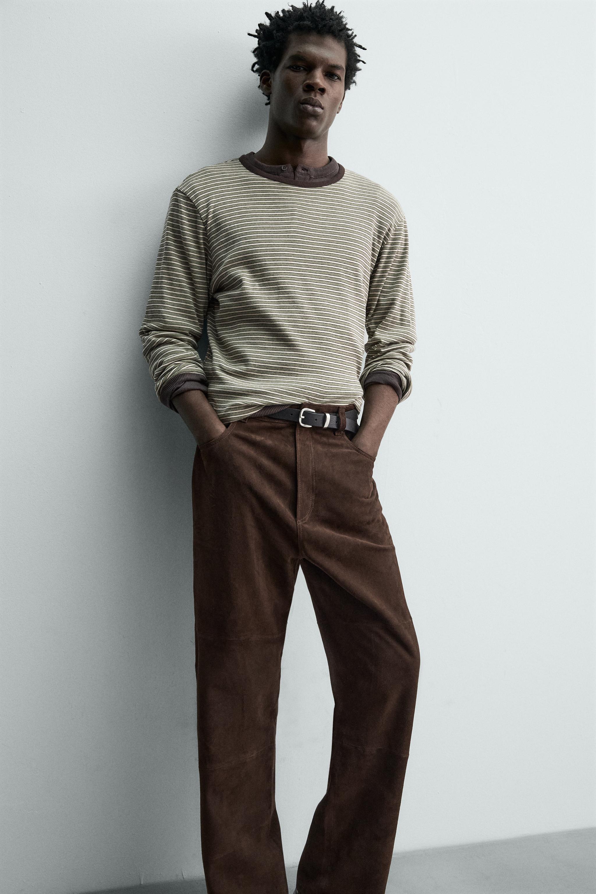 PANTALON STRAIGHT FIT CUIR DAIM